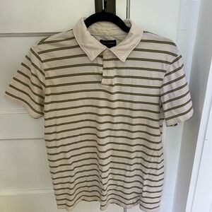 Banana Republic Men's Striped Polo Shirt - Cream and Green